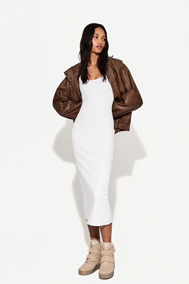 Askılı midi elbise - 1