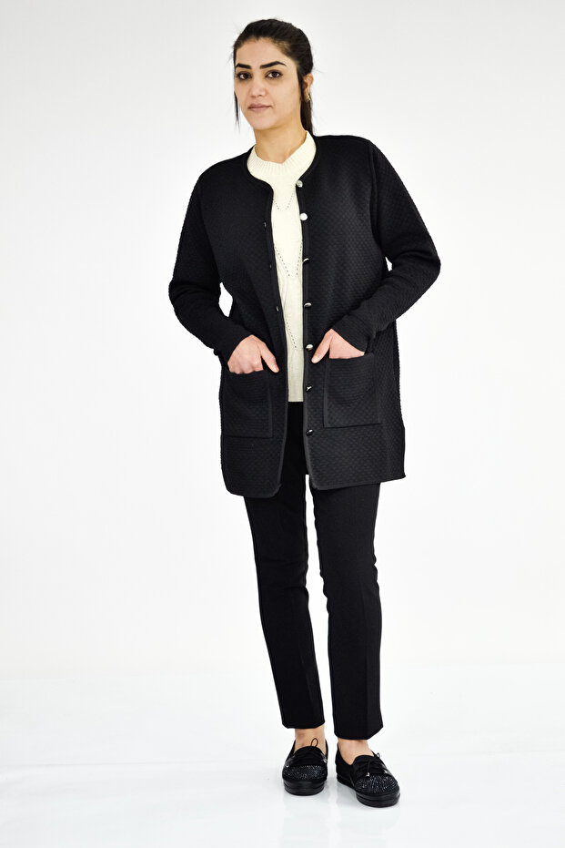 Self Patterned Crew Neck Jacket - 2