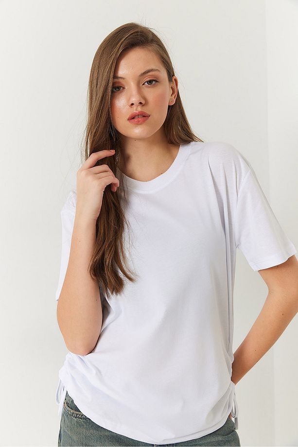 Kadın Yanları Büzgülü Basic Basic Tshirt 60602003 - 4