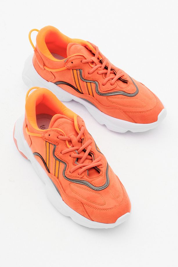 Unisex Oranj Rahat Kalıp Yüksek Taban Şeritli Bağcıklı Spor Ayakkabı - 3