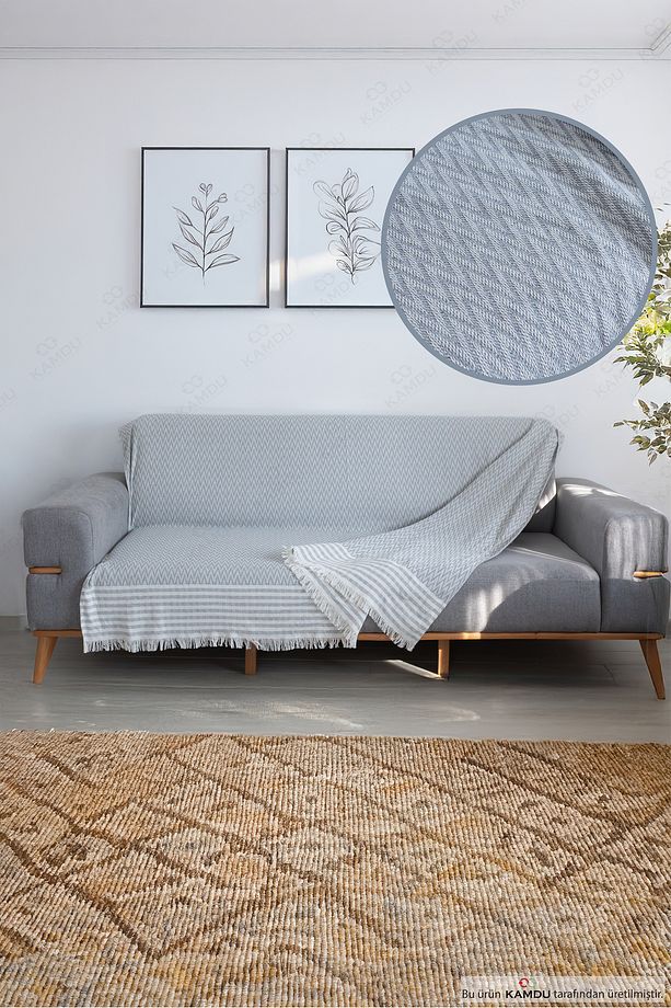 170x210 cm Zikzak Desen ( Bordürlü ) Koltuk Örtüsü, Pamuk Koltuk Örtüsü, Lüks Koltuk Örtüsü - 1