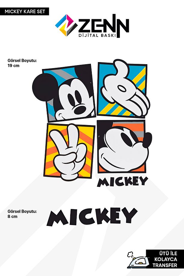 Mickey Kareler Set Ütü İle Yapışan Dtf Baskı - 1
