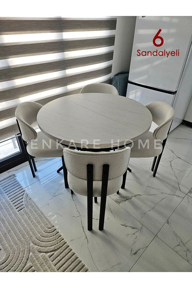 Oliva Masa Badem Sandalye Takımı - Açılabilir Yuvarlak Mdf Masa + 6 Sandalye | Mutfak 100x100 - 5