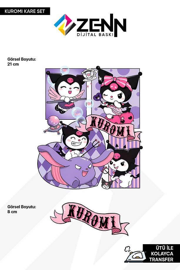 Kuromi Kareler Set Ütü İle Yapışan Dtf Baskı - 1