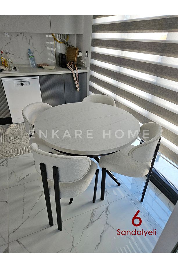 Oliva Masa Badem Sandalye Takımı - Açılabilir Yuvarlak Mdf Masa + 6 Sandalye | Mutfak 100x100 - 3
