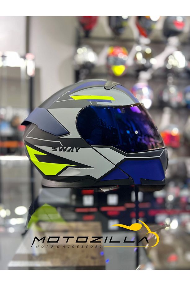 Iridyum Vizörlü Mavi 912 Çene Açılır Kask ( 1 Şeffaf Vizör) - 1