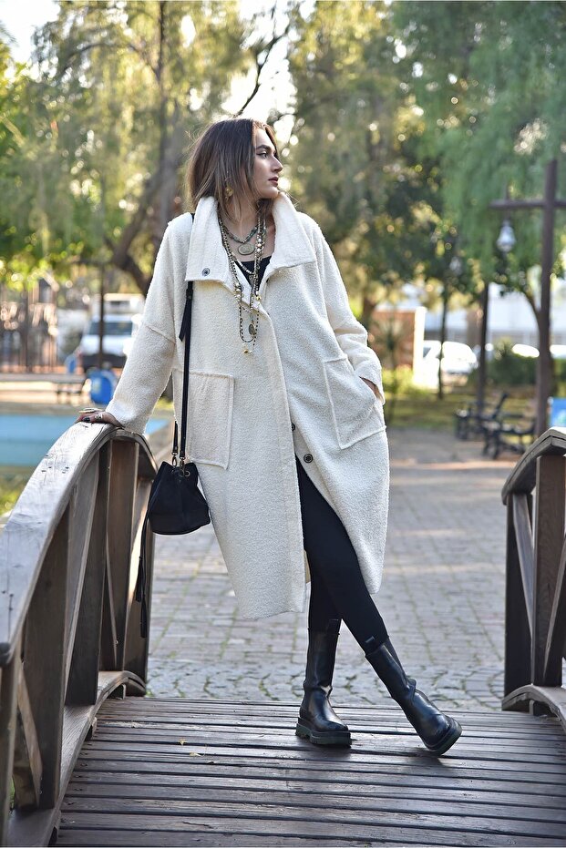 Ekru Oversize Kaban - 8