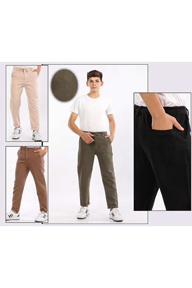 Boys' Trousers - 100% Cotton Denim Half Elastic Laced Leg Fold