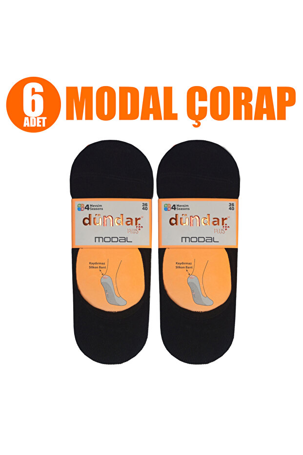 6 Pcs Black Silicone Banded Modal Ballerina Socks - Plus 4 Season Anti-Slip