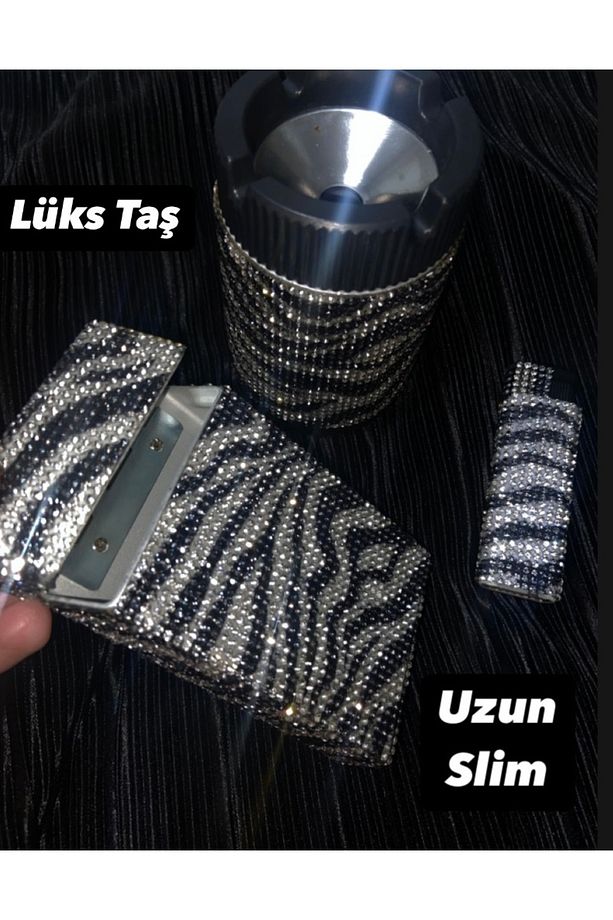 Taşli Sigara Kutusu, Çakmak ve Küllük (Uzun Slim) - 1