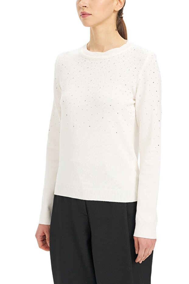 Taş Detaylı Triko Bluz - 5