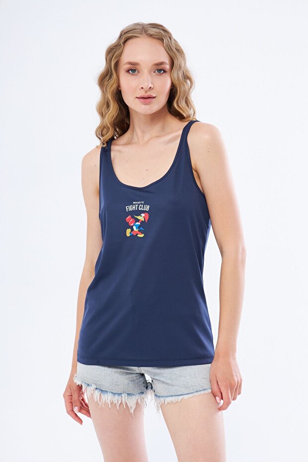 Athletic Tank Top with Thick Straps, Printed , Navy Blue