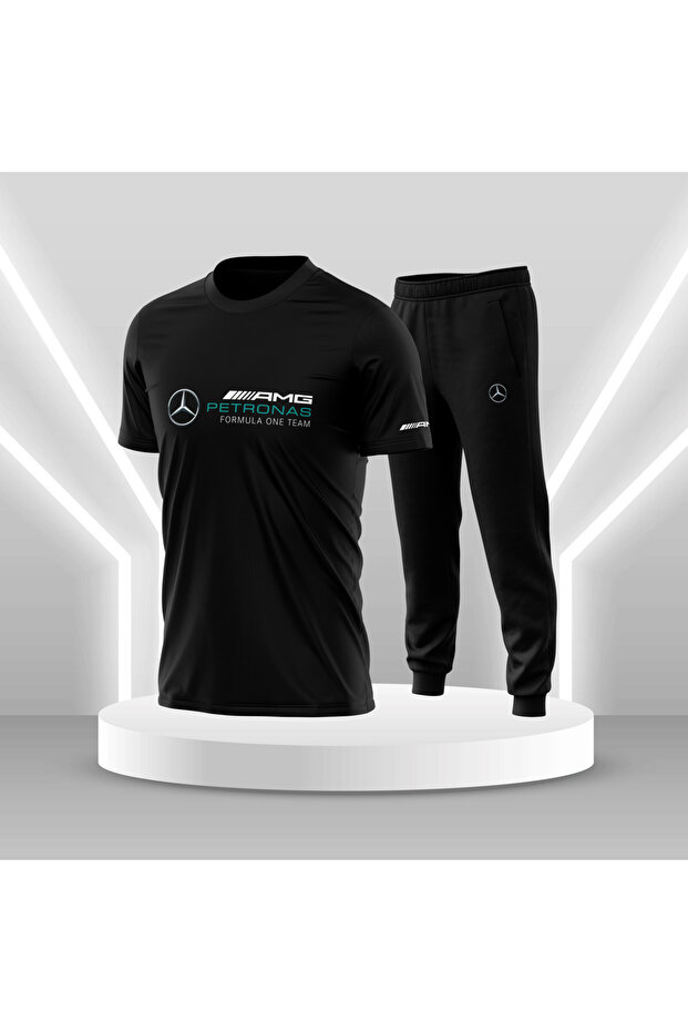 Men's Crew Neck Casual 95% Cotton 5% Lycra Mercedes Benz Printed Summer Tracksuit Set