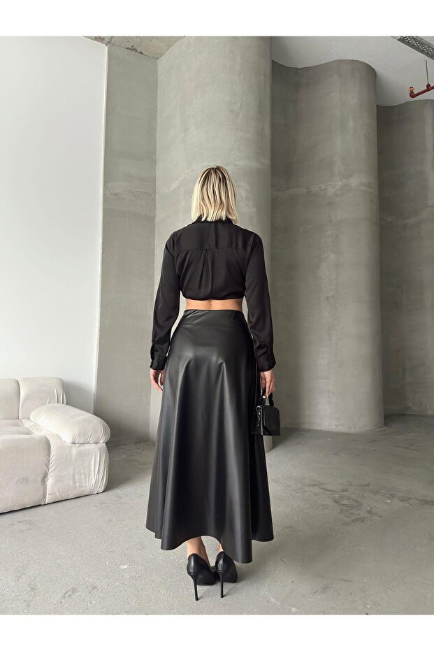Maxi Boy Çan Deri Etek - 7