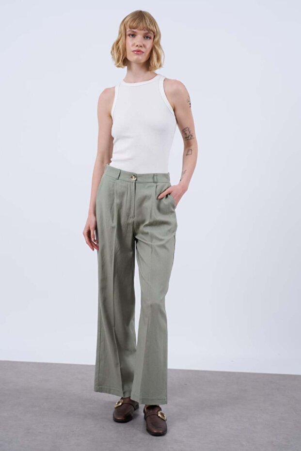 Linen trousers with elastic waistband