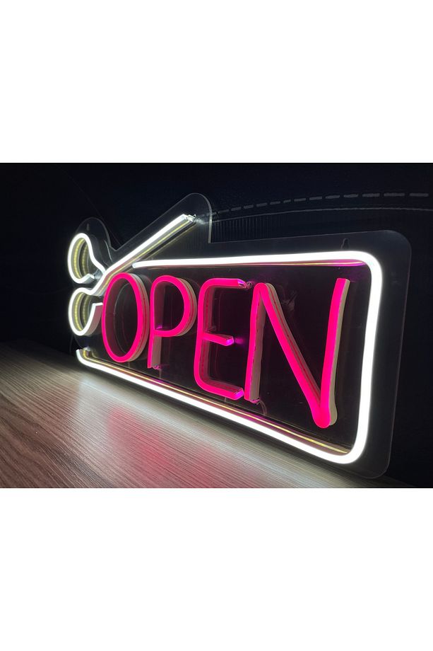 Neon LED Duvar Dekoratif Aydınlatma -Open Berber, 30x15cm- - 3