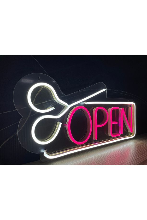 Neon LED Duvar Dekoratif Aydınlatma -Open Berber, 30x15cm- - 4