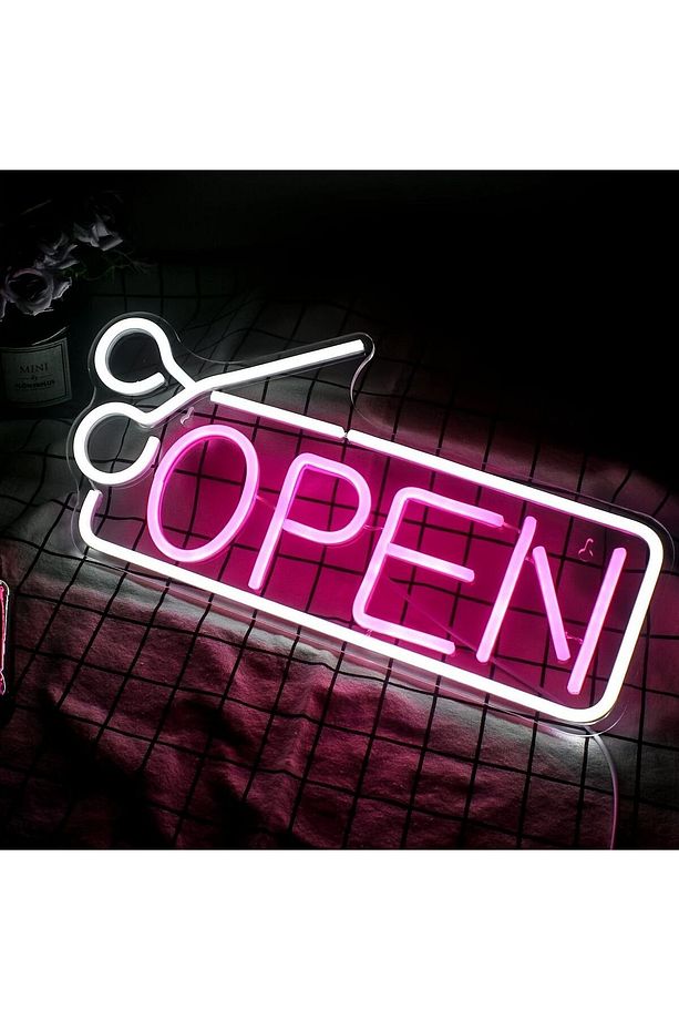 Neon LED Duvar Dekoratif Aydınlatma -Open Berber, 30x15cm- - 1