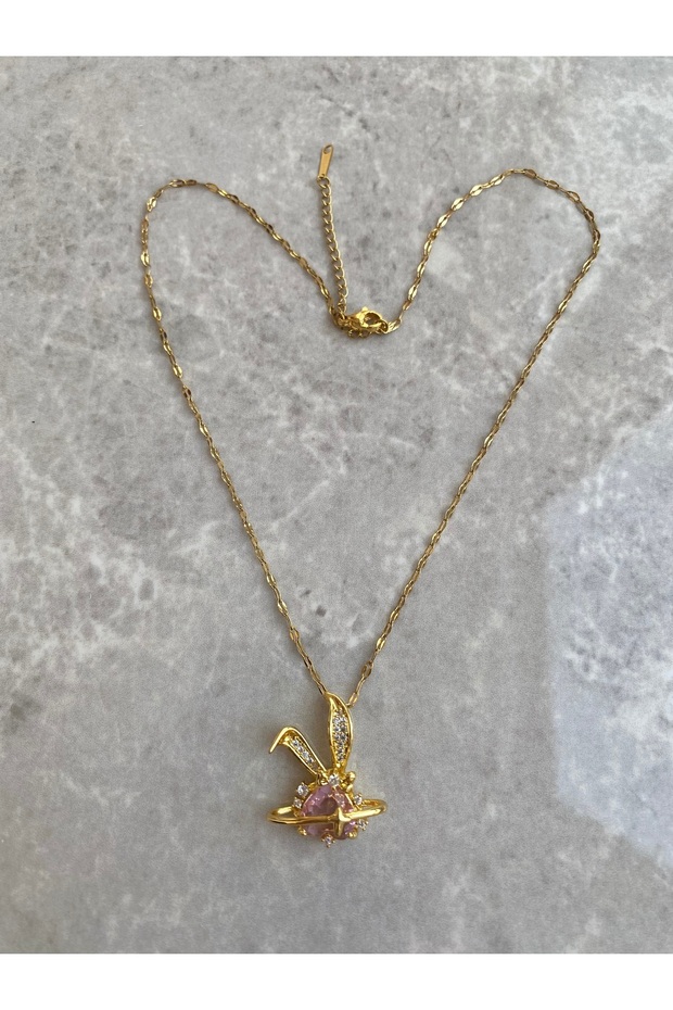 Gold Çelik Tavşan Kolye - 4