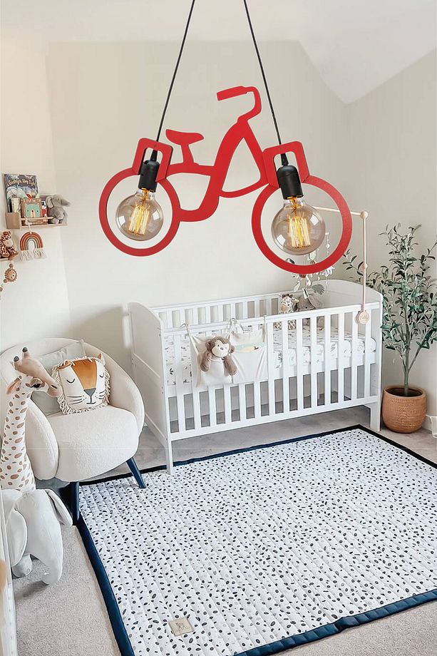 Bicycle Avize Ahşap Sarkıt Modern Rustik Lamba Dekoratif Cafe Ofis Genç Çocuk Odası Salon Avize - 1