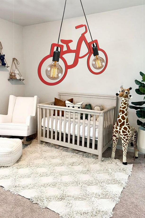 Bicycle Avize Ahşap Sarkıt Modern Rustik Lamba Dekoratif Cafe Ofis Genç Çocuk Odası Salon Avize - 5