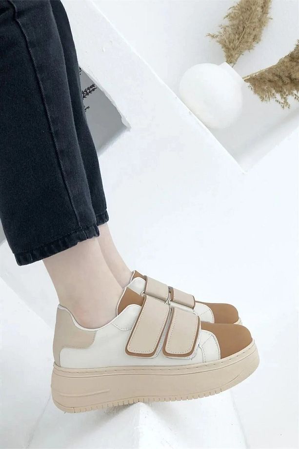 Kalın Tabanlı Çift Cırtlı Taba Spor Ayakkabı Günlük Ayakkabı Sneaker - 3