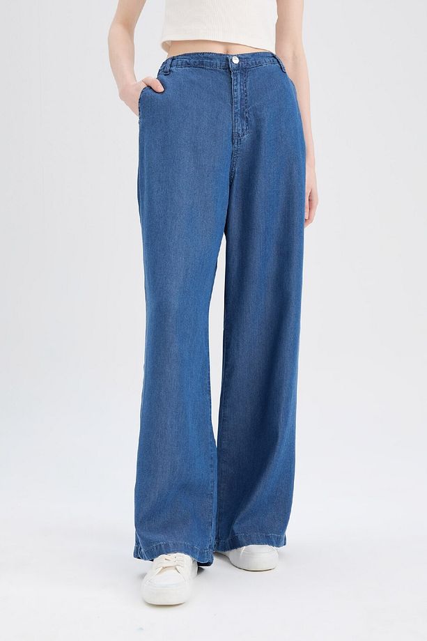 Pull On Wide Leg Yüksek Bel Uzun Yumuşak Jean Yıkamalı Pantolon D8239AX25SM - 1