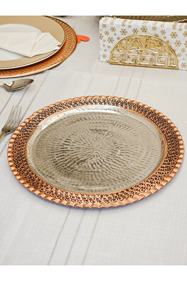 Bakır Supla, Tabak Petek İşlemeli 30 Cm - 4