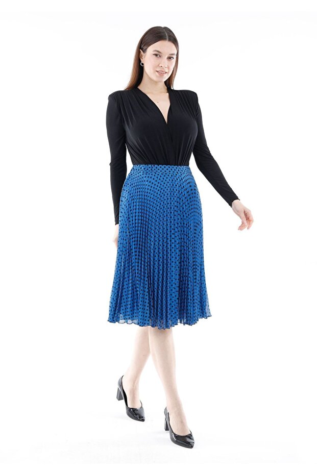 Midi Length Polka Dot Pleated Chiffon Skirt