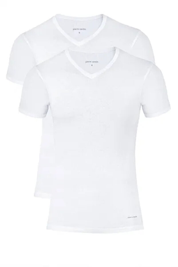 Men's 100% Cotton White 2-Piece Rib V-Neck Undershirt T-Shirt Q5.U.5O.K3.K.A.P.C