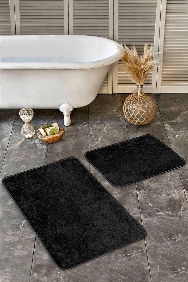 Siyah 2'li Kaymaz Taban Banyo Paspas Seti (60X100-50X60) - 1