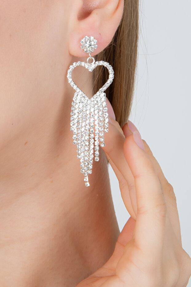 Women's Heart Detailed Tiny Zircon Stone Dangle Earrings Model Bijouterie Crystal Sparkle Wedding Bridal