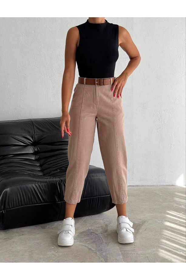 Gabardin Önü Çımalı Balon Pantolon - 1