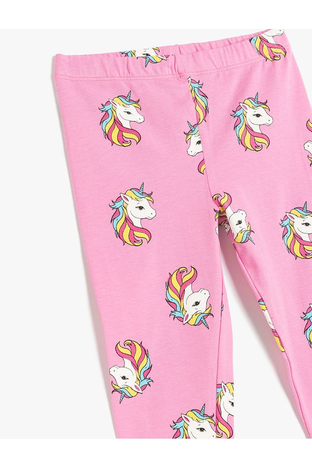 Pamuklu Beli Lastikli Unicorn Desenli Tayt - 3