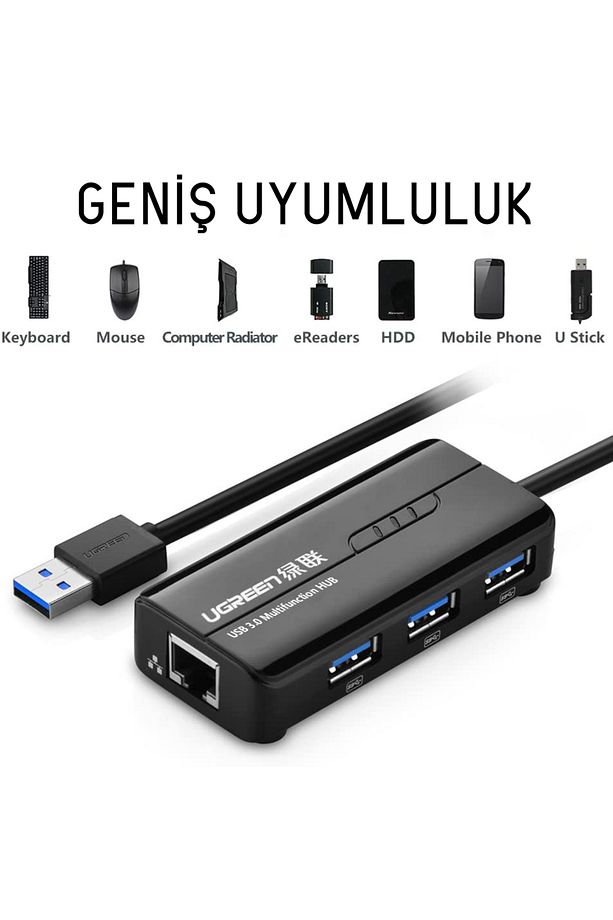 Usb 3.0 Gigabit Ethernet Dönüştürücü Ve 3 Port Usb Hub Çoklayıcı - 3