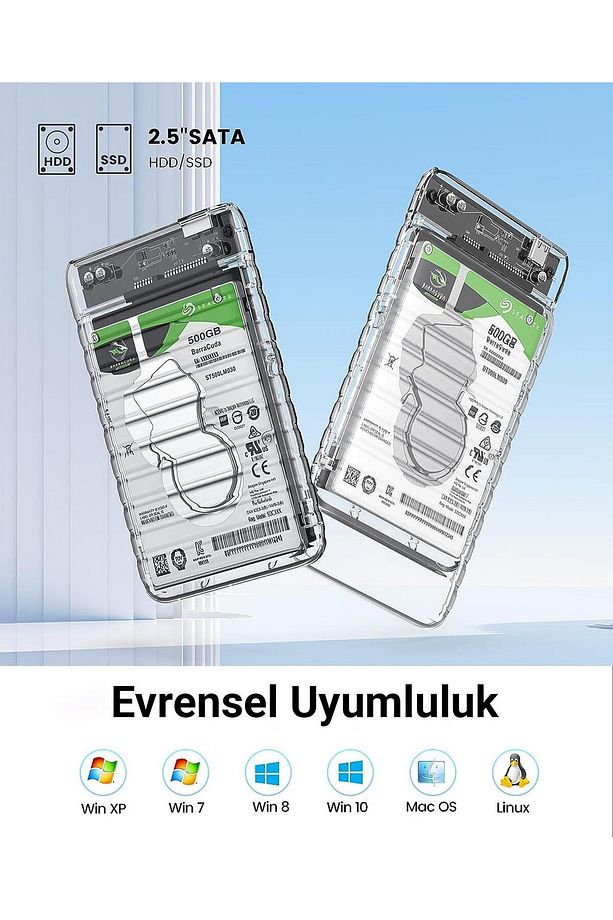 Usb3.2 Gen2 6gbps Type-c 2.5” Inch Sata Ssd Hard Disk Kutusu Şeffaf - 4