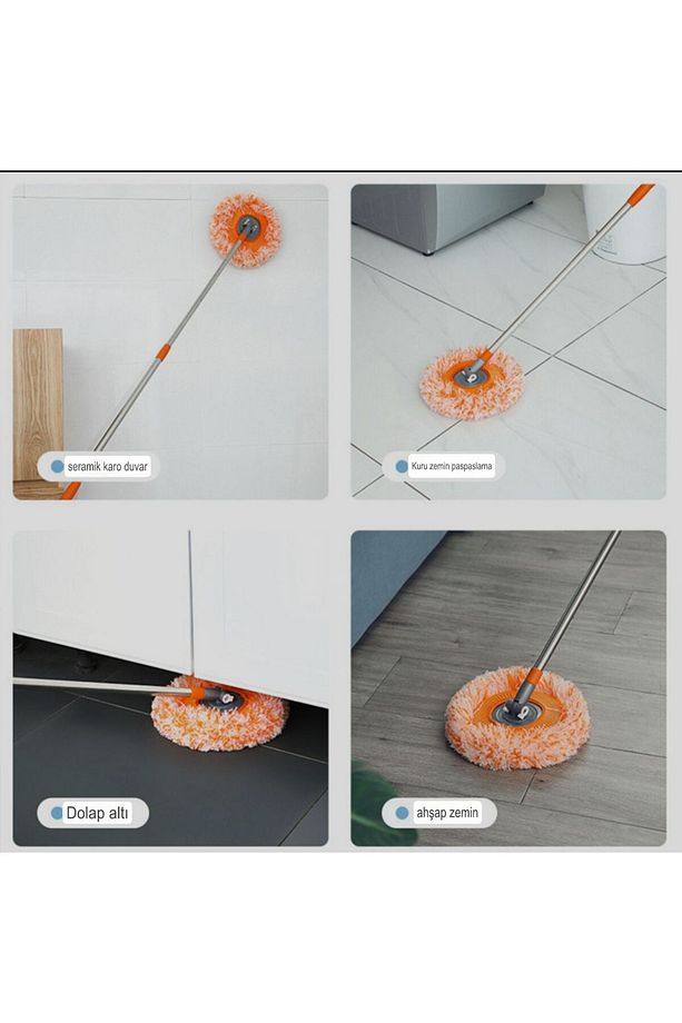 Çok Fonksiyonlu Teleskopik Saplı Mikrofiber Başlıklı Yuvarlak Paspas - 1