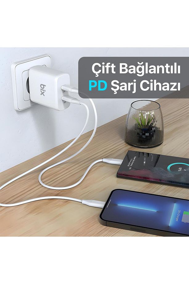 50w Usb-c Çift Portlu Hızlı Şarj Adaptörü Iphone, Android Ve Ipad Uyumlu Type-c Pd Şarj Aleti - 4