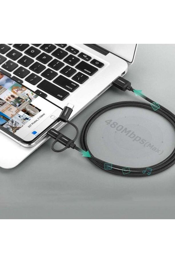 3'ü 1 Arada Örgülü Iphone Lightning Type-c Micro Usb Şarj Kablosu 1.5 Metre - 2
