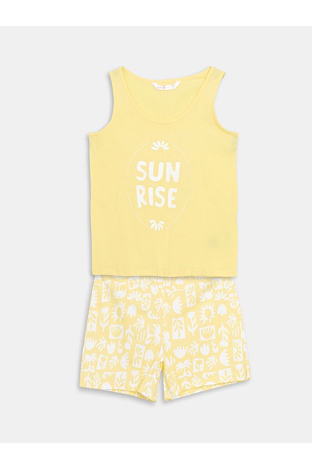 Bisiklet Yaka Baskılı Kadın Şortlu Pijama Takımı - 5