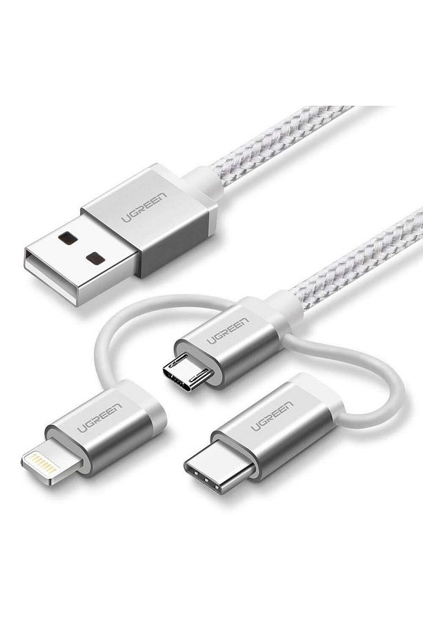 3'ü 1 Arada Örgülü Iphone Lightning Type-c Micro Usb Şarj Kablosu 1.5 Metre - 1