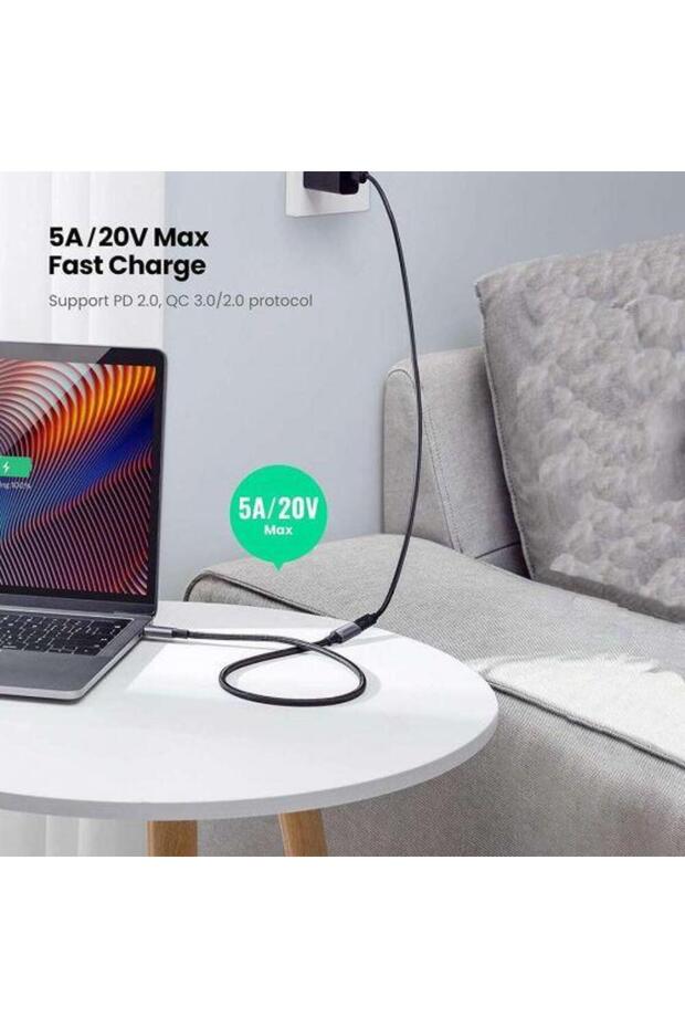Gen2 100w Thunderbolt 3 Type-c To Type-c Örgülü Uzatma Kablosu 50 Cm - 6