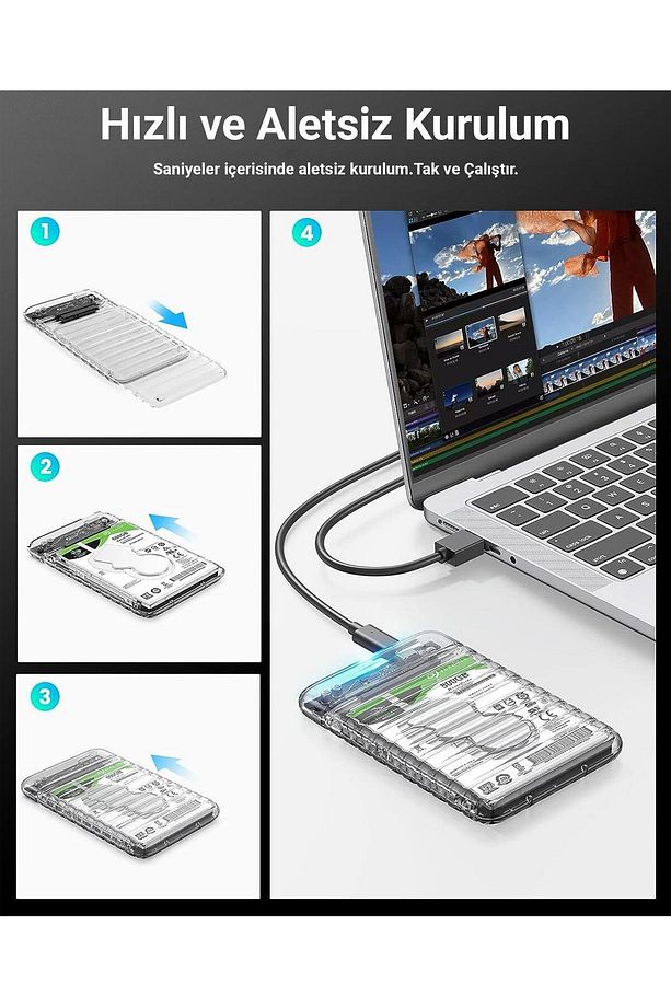 Usb3.2 Gen2 6gbps Type-c 2.5” Inch Sata Ssd Hard Disk Kutusu Şeffaf - 7