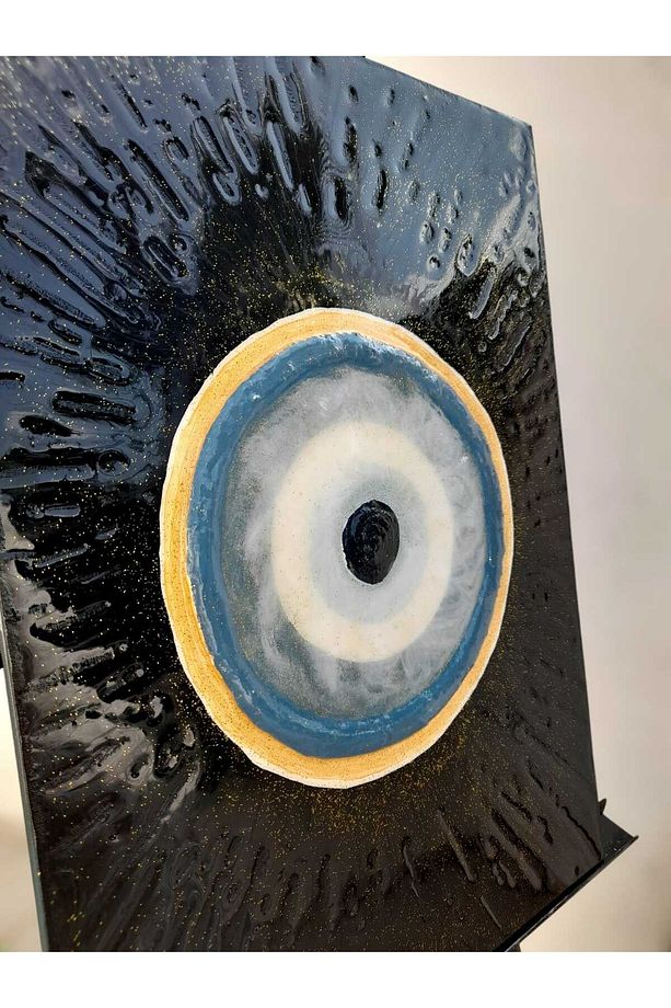 El Yapımı Nazar Temalı 3D Duvar Tablosu - Alçı & Epoksi, Akrilik Boya ve Sim Detaylı Tablo, 35x50 cm - 7