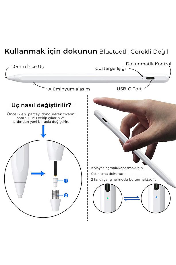 Sp02w Universal Android Ve Ipad Tablet Uyumlu Dokunmatik Bluetooth Stylus Yazı Ve Çizim Kalemi B - 5