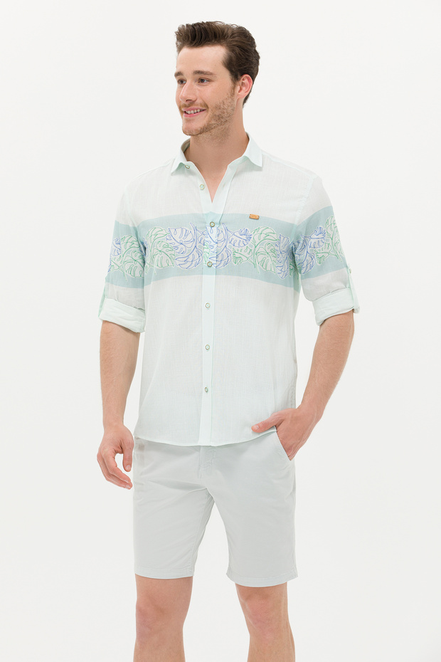 Men's Water Green Long Sleeve Shirt 50263333 -Vr083