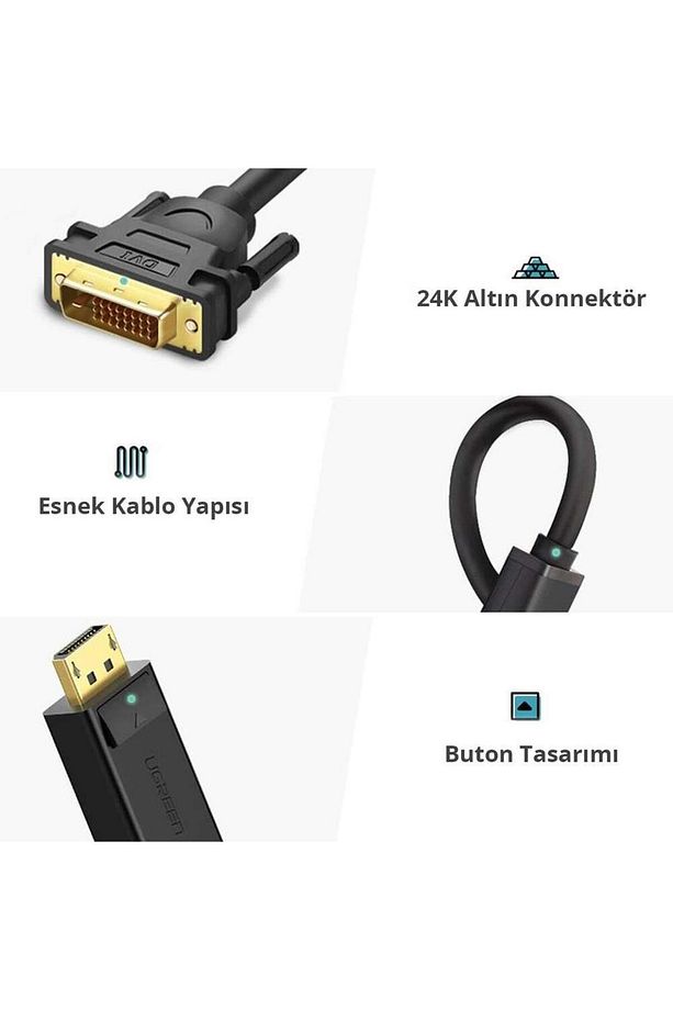 Displayport Erkek To Dvı 24 1 Erkek Görüntü Aktarma Kablosu 1.5 Metre - 2