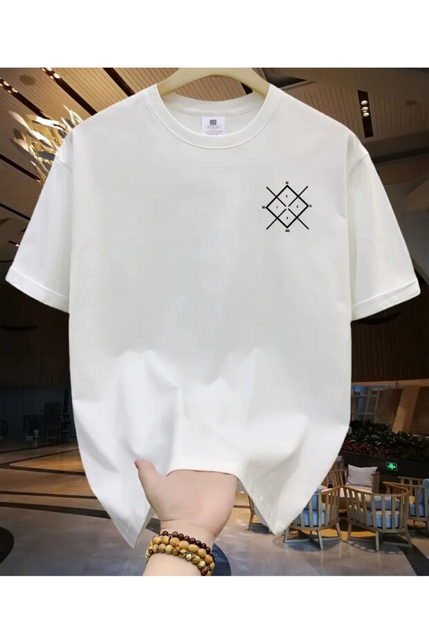 Geometric Shape Printed Unisex Oversize Crew Neck T-Shirt