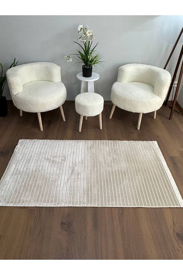 SÜMER KP-165 BEJ Kaymaz Taban Sentetik Bambu Parlak Saten Salon Halısı KP2025 - 1
