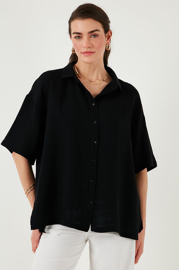 Pamuklu Regular Fit Yırtmaçlı Kısa Kollu Gömlek GÖMLEK CF25S166965 - 6